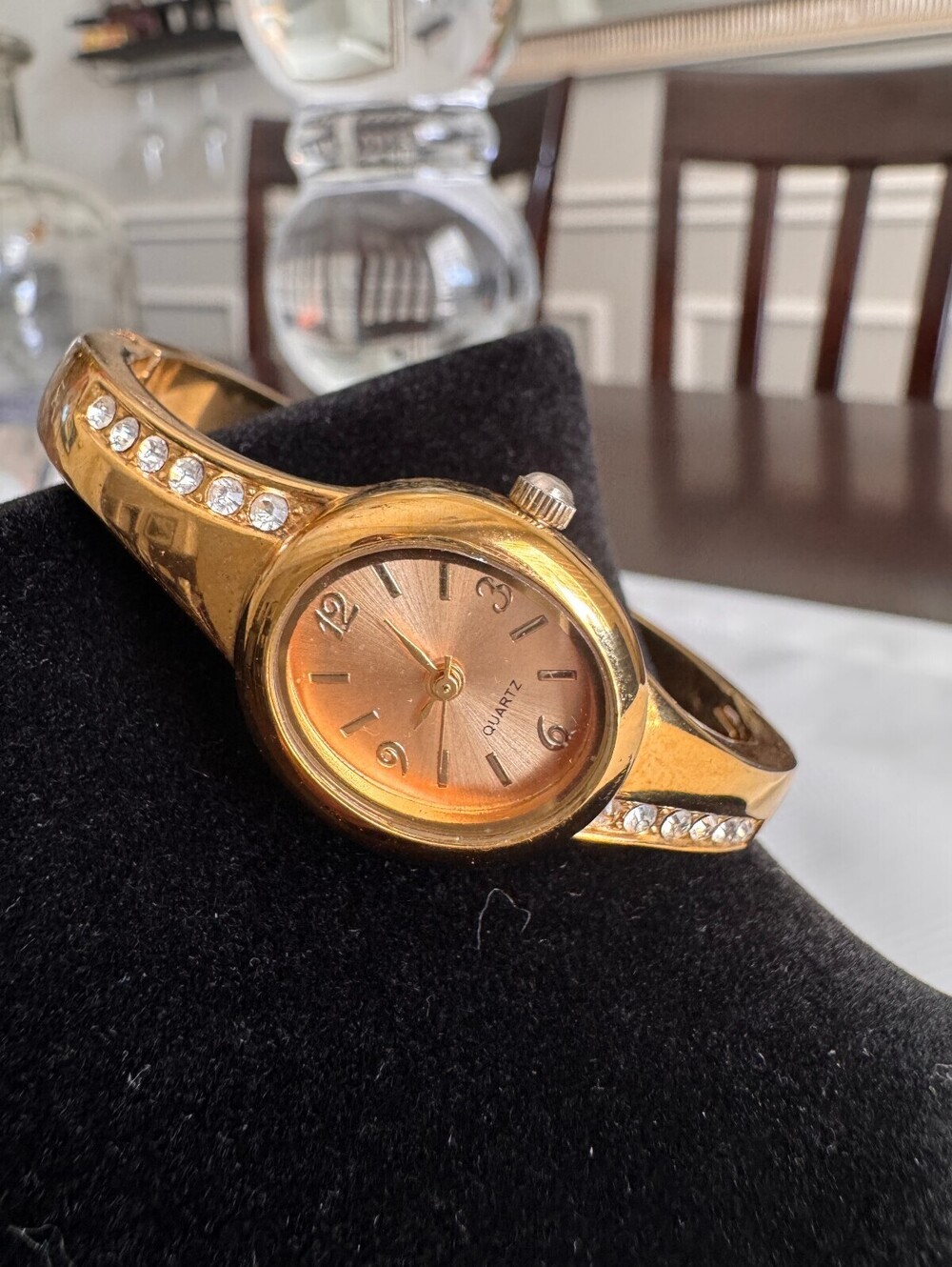 Vintage Gold Tone Quartz Women's Bracelet Watch with Rhinestones NEEDS BATTERY